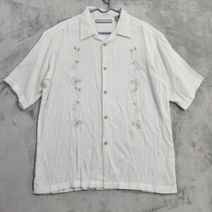 Vintage Monte Carlo Shirt Mens L White Embroidered Martini Button Front Casual